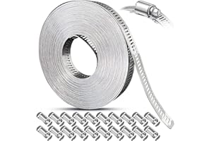 SMARINGWING Hose Clamps Assortment Kit, Worm Gear Duct Pipe Hose, 304 Stainless Steel Band Fittings Strap, 32.81FT DIY Large Adjustable Metal Bolt with 20 Stronger Fasteners Screw for Plumbing Auto Tube Fuel Line