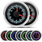 ARTILAURA 2" 52mm Clock Gauge 7 Color Waterproof 0-12 Hours Clock Meter Gauge for Car Boat (Black &amp; Silver)