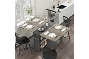 IDEALHOUSE Space Saving Folding Dining Table with 2 Tier Storage-Extendable Drop Leaf Farmhouse Wood Kitchen Dining Room Tables Set for 4, Collapsible Expandable Rectangle Dinner Kitchen Office Furniture