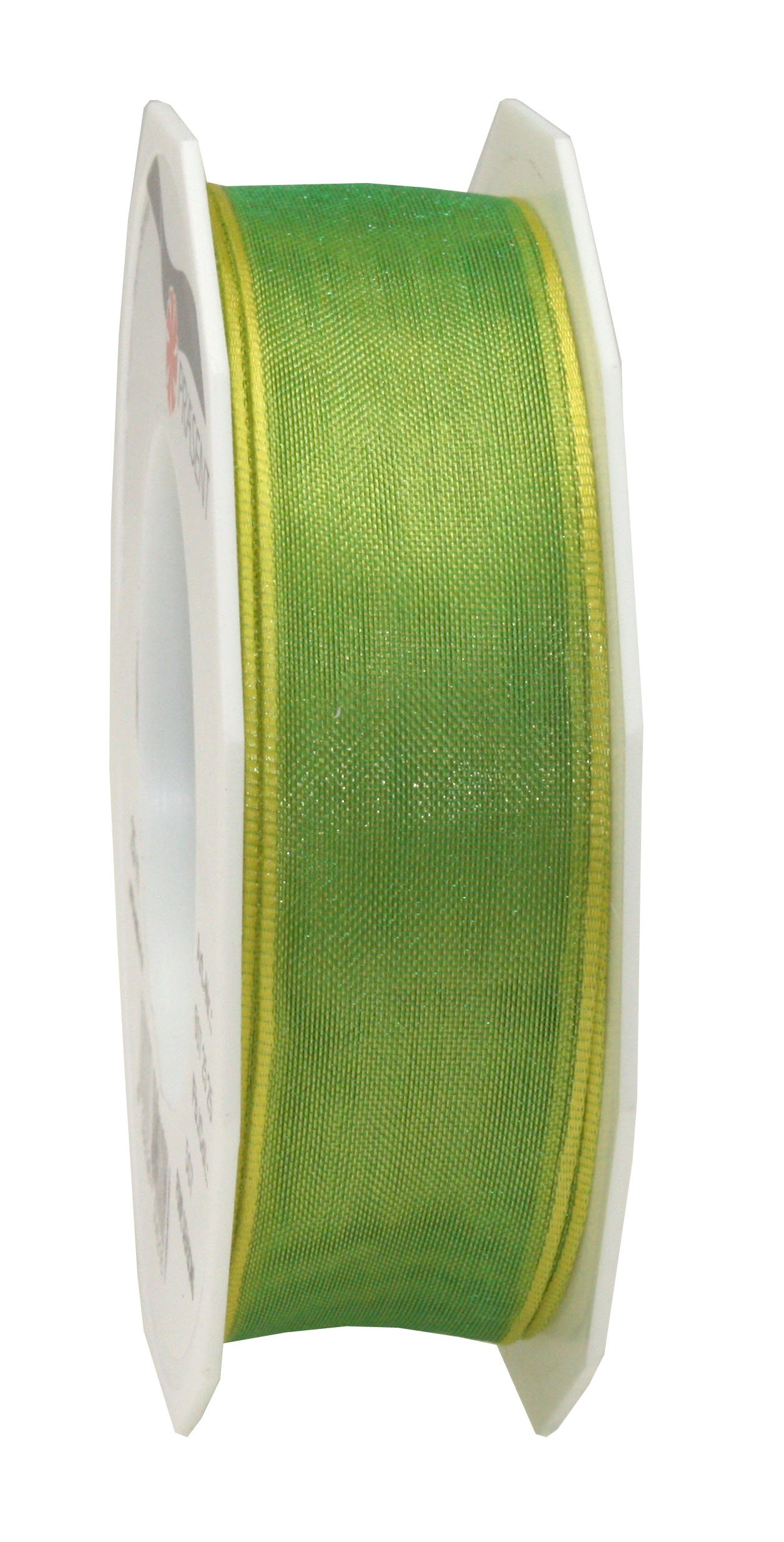 PRÄSENT - Four Seasons Organza wired edge Ribbon Lime Green-Yellow 25 mm width, 25 m length — image 1