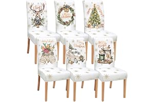Moukeren 6 Pcs Christmas Dining Chair Covers Removable Washable Stretch Slipcovers for Xmas Restaurant Farmhouse Kitchen Hotel Decor Supplies(Snowman)