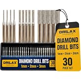 Drilax Diamond Drill Bits for Stone, Glass, Dremel 1-2-3mm 30-Pc 1/8 Shank | Crafts, Storage Case, 1/16 Inch, Lapidary, Jewelry, Gemstones, Seaglass, Shells, Rotary Tools, Wet Drilling