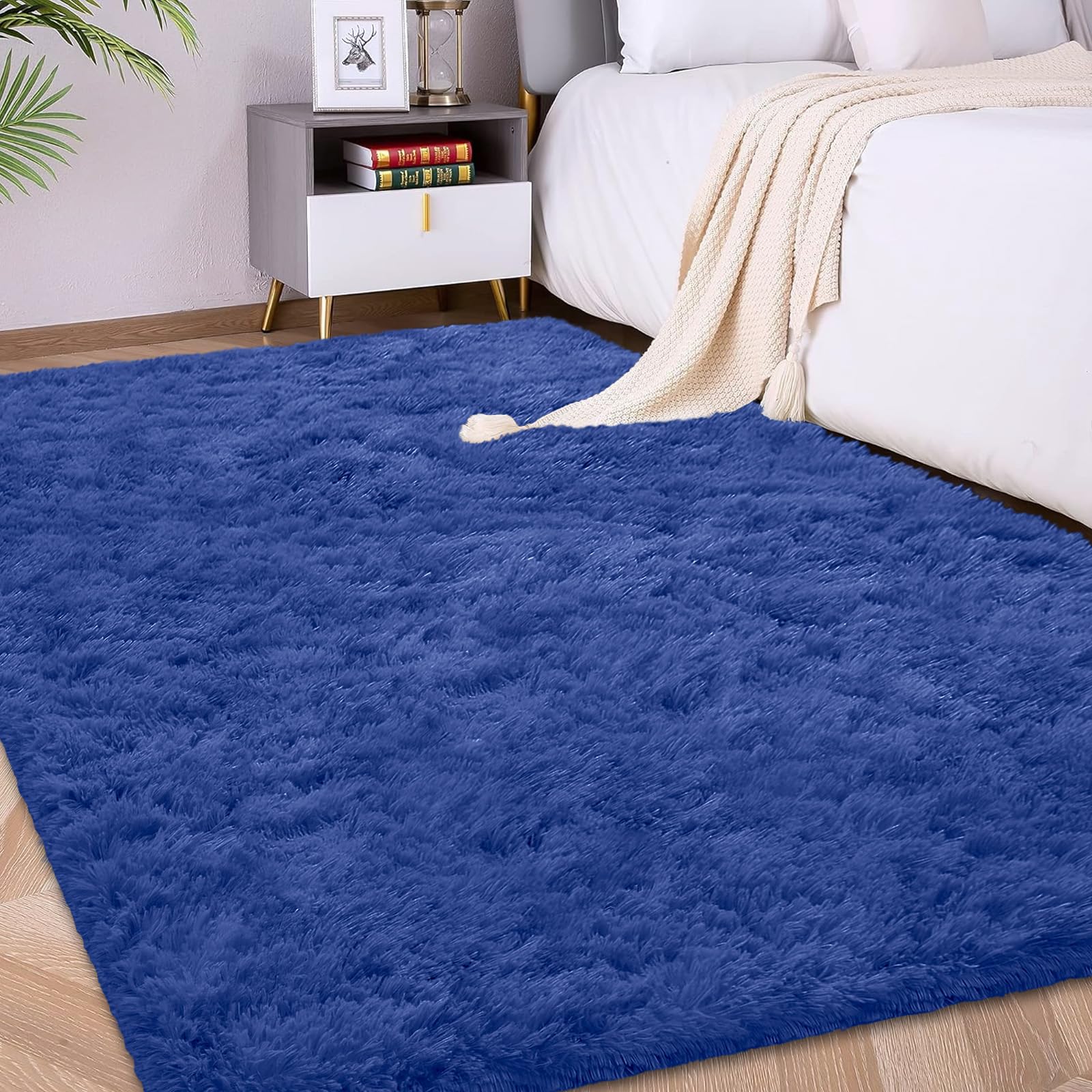 FVVRAX 120x180cm Navy Blue Shaggy Rug – Soft Fluffy Area Rug for Living Room & Bedroom, Non-Slip Plush Carpet for Kids, Nursery, Dorm, Machine Washable Large Floor Mat