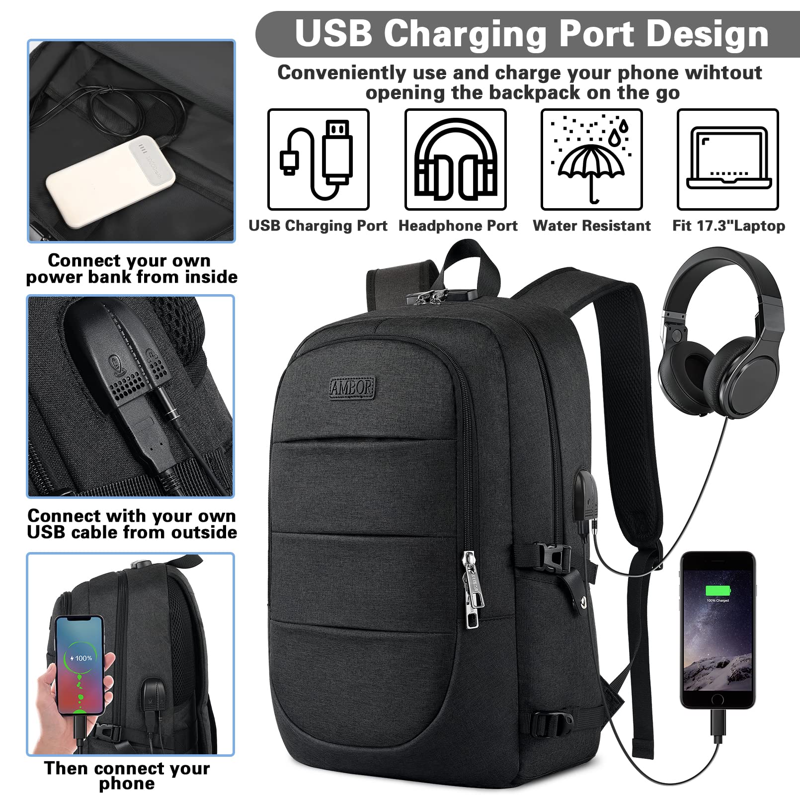 Mua AMBOR Travel Laptop Backpack for Men, 15.6-17.3 inch Laptop ...