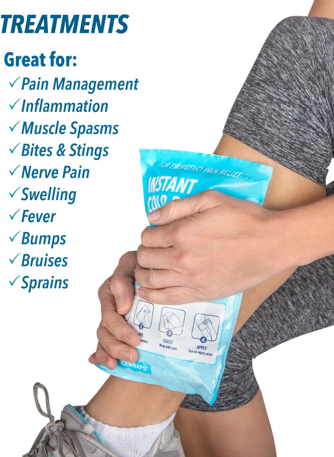 ICEWRAPS Instant Cold Pack - Emergency Disposable Ice Packs for Injuries, Sports, Camping or Hiking First Aid Kit (24 Cold Packs): Health & Personal Care
