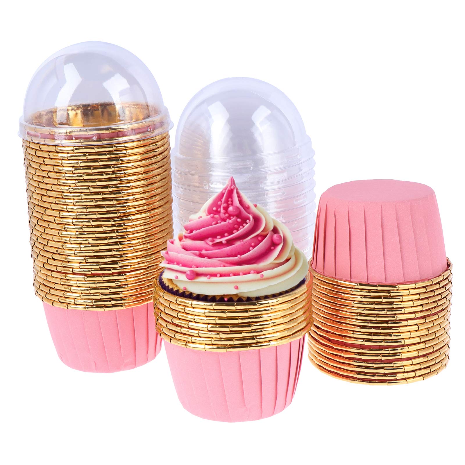 FADACAI 50 Pieces Cupcake Ramekins, 7oz 154ml Cupcake Cases, Disposable Ramekins for Cupcakes, Cupcake Cups with Lids, Muffin Cupcake Baking Cup for Wedding Birthday Party