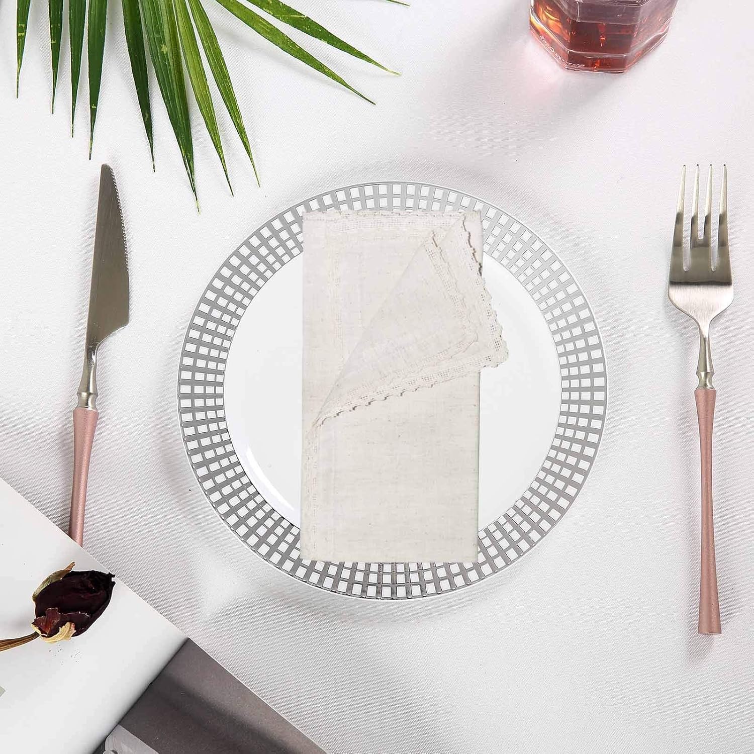 COTTON CRAFT - 12 Pack Oversized Flax with Lace Dinner Napkins - 20x20 Natural, Tailored with Mitered Corners and a Generous Hem, Napkins are 38% Larger Than Standard Size Napkins: Home & Kitchen