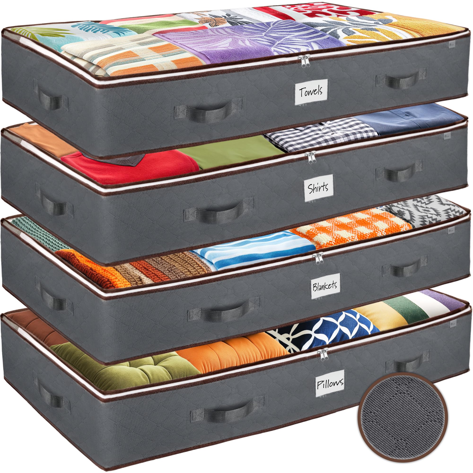 Photo 1 of Under Bed Storage Bins - Pack Of 4 Under The Bed Storage Containers For Clothes, Blankets, Winter Clothing, & Shoes - Underbed Storage Containers With Handles, Dual Zippers, & Clear Top