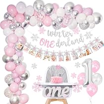 Winter Onederland Birthday Decorations, Winter Onederland 1st Birthday Decorations For Boy, Blue Winter Onederland First Birthday Decor, Snowflake Photo Banner Highchair Banner Balloon Garland