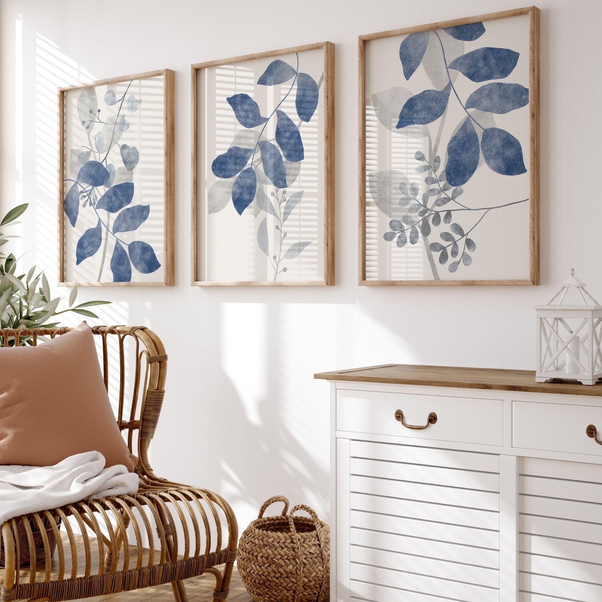 Set of 3 Wall Prints | Blue Flower Wall Art | Botanical Wall Art | UNFRAMED | A2, A3, A4 (A3)