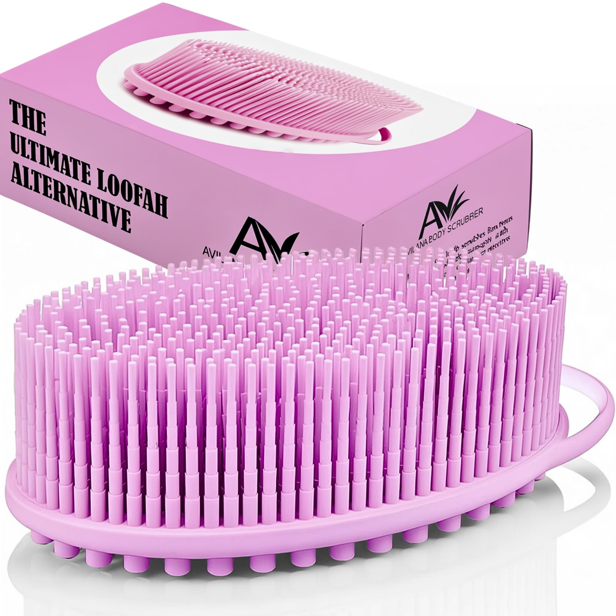 Silicone Body Scrubber for Shower - Gentle Exfoliating Back Scrubber with Soft Bristles - Avilana Premium Dual Sided Bath Brush Massage - Loofah Alternative for Sensitive Skin - Gift Women Men