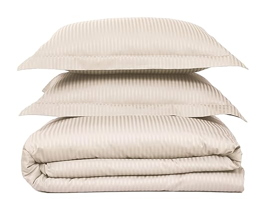 500 Thread Count 100% Cotton Stripe Duvet Cover Set, Full/Queen