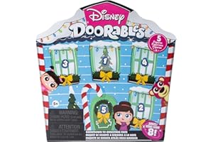 JUST PLAY Disney Doorables Series 8 Christmas Countdown Pack, 5 Mystery Figures, Holiday Themed Collectibles Set, Ages 5+