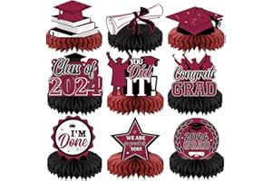 Yisong 9 Pieces 2024 Graduation Party Table Decorations Class of 2024 Congrats Graduation Centerpieces for Tables Congratulate Honeycomb Centerpiece Table Topper for Grad Party Favor(Maroon)