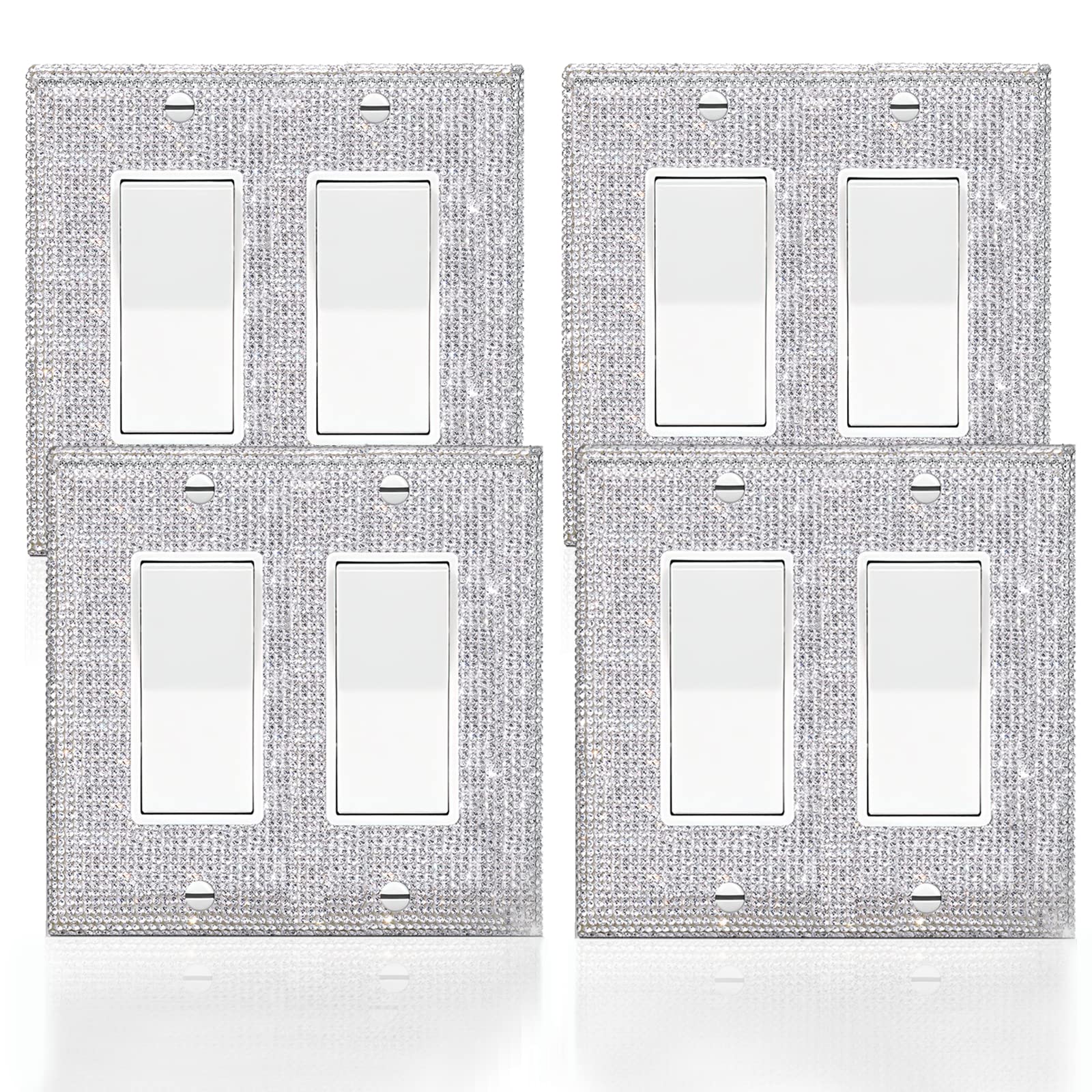 Photo 1 of 4 Pcs Silver Shiny Silver Rhinestones Wall Plate Toggle Light Switch Cover Decorative Durable Switch Covers Double Toggle