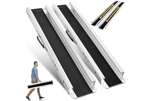 ACCUCRAFT 5FT Portable Wheelchair Ramp, Adjustable Aluminum ramps for wheelchairs for Home, 1200LB Capacity, 2X Thickened Sidewall, Telescoping Anti-Slip Surface Wheelchair Ramp for Home, Stairs, Steps(2 Pack)
