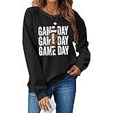 HQP Game Day Sweatshirt Women Football Graphic Long Sleeve Shirt Football Season Pullover Tops