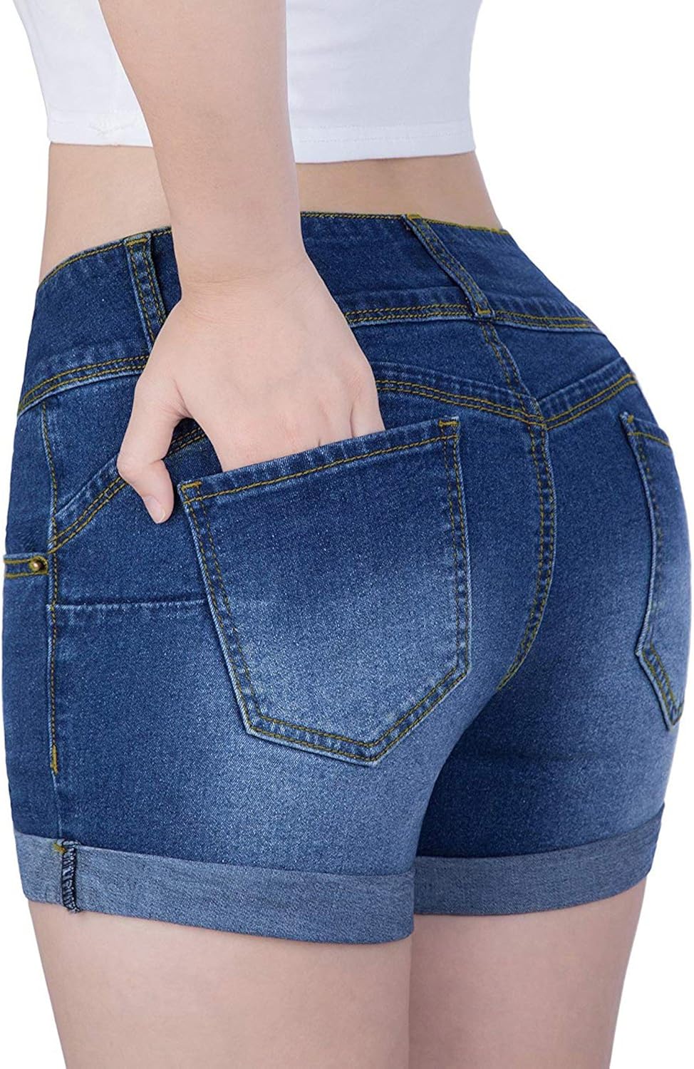 Tengo Womens Juniors Mid-Rise Body Enhancing Stretchy Fabric Ripped Denim Shorts