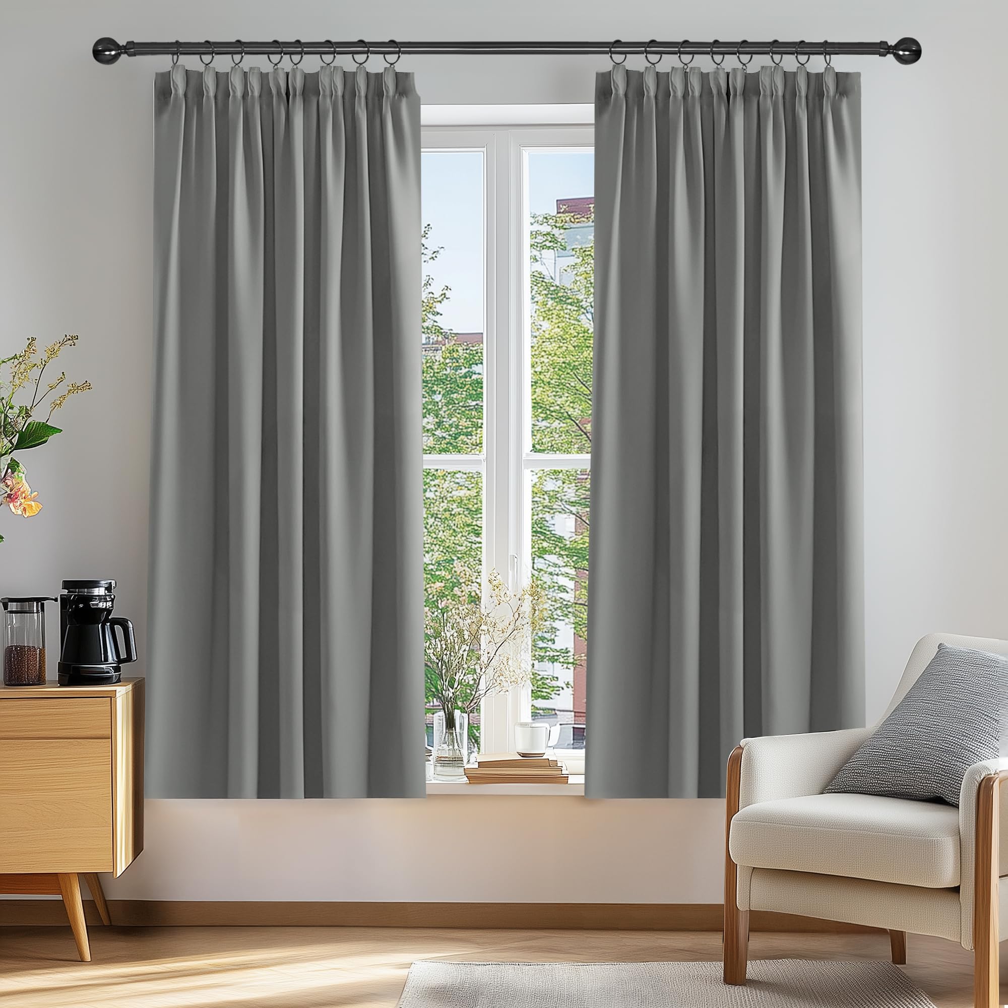Deconovo Blackout Curtains Super Soft Energy Saving Pencil Pleat Blackout Curtains for Bedroom 52x54 Inch Light Grey 2 Panels