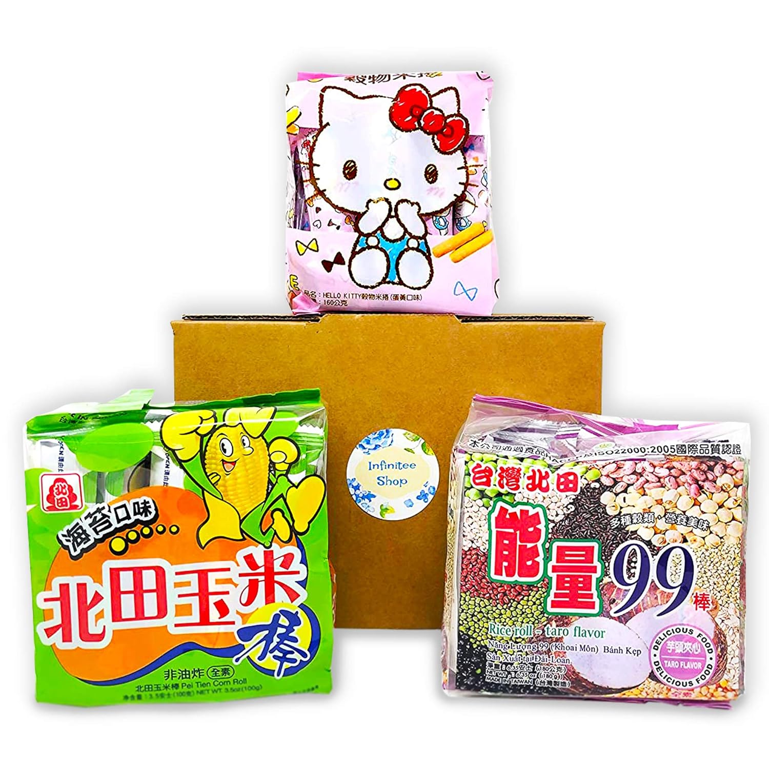 Crispy Rice Rolls Variety Pack- Hello Kitty, Corn (Grilled Seaweed) and Taro Rolls