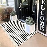 KILOCOCO Beige Striped Rug 3x5 Indoor Outdoor Rugs Front Door Rugs Hand Woven Cotton Washable Striped Layered Doormats for Front Porch/Kitchen/Farmhouse/Entryway/Patio