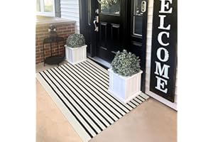 KILOCOCO Beige Striped Rug 3x5 Indoor Outdoor Rugs Front Door Rugs Hand Woven Cotton Washable Striped Layered Doormats for Front Porch/Kitchen/Farmhouse/Entryway/Patio