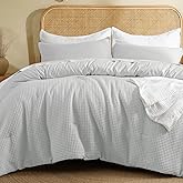 David's Home Waffle Weave Comforter Set 3PCS King Size, Soft Breathable Lightweight Cozy Skin-Friendly Warm for All Season, Elegant Aesthetic Home Decor Bedding Set with Pillow Shams, Light Grey