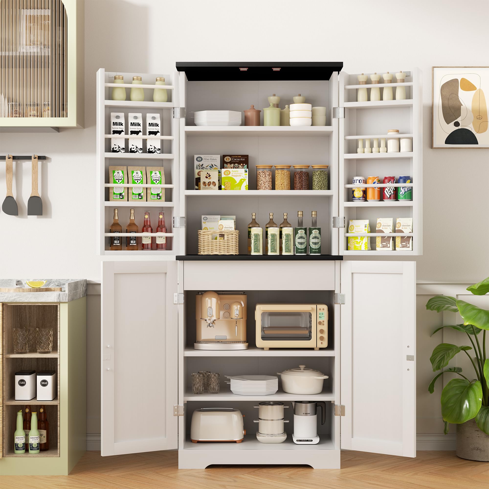 Shintenchi Kitchen Pantry Cabinet, Freestanding Farmhouse Storage ...