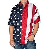 Flagshirt Men's Half Stars Half Stripes American Flag Shirt - Button-Up, Red, White & Blue