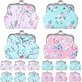 16 Pcs 4 x 3 In Canvas Floral Buckle Coin Purses Vintage Kiss Lock Change Purses Bulk Rose Flower Wallet for Women Small Vintage Coin Purses
