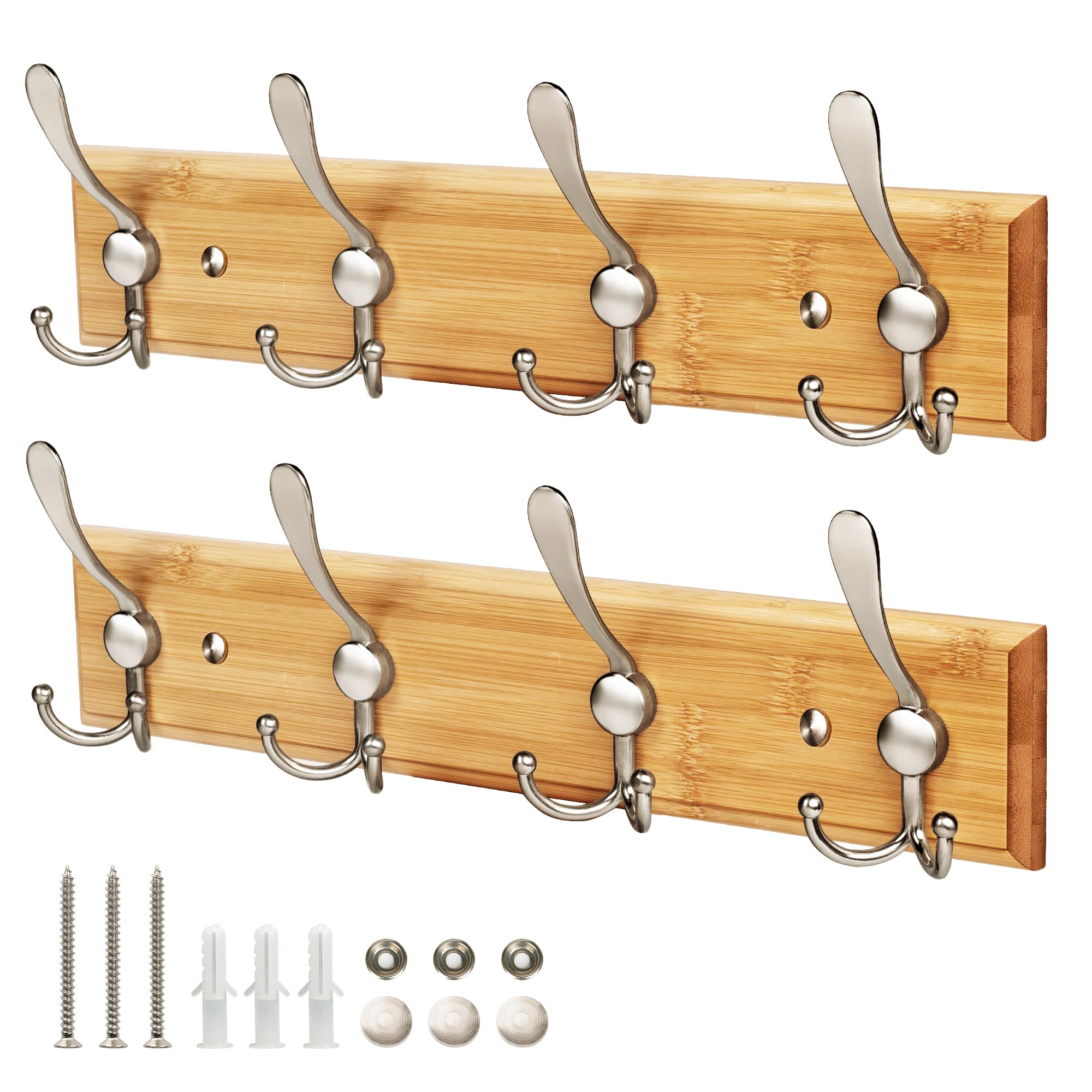GlazieVault Coat Hooks for Wall - Stainless Steel Coat Racks (2 Pack) - Heavy Duty Coat Hook Wall Mounted - Premium Design Rust Free Coat Hanger for Clothes (Wooden Nickel)