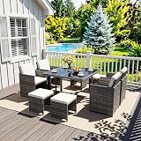 Panana 8 Seater Rattan Garden Dining Set with Table Chairs Stools view 9