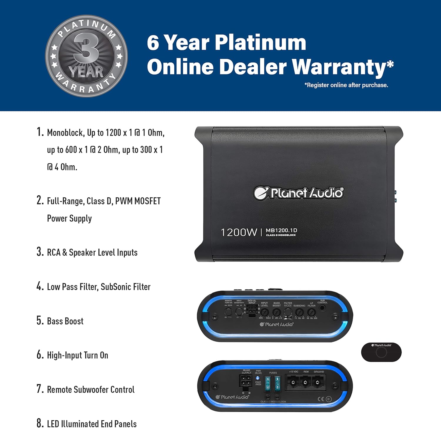 Audio MB1200.1D Monoblock 1200 Watt Class D Car Amplifier