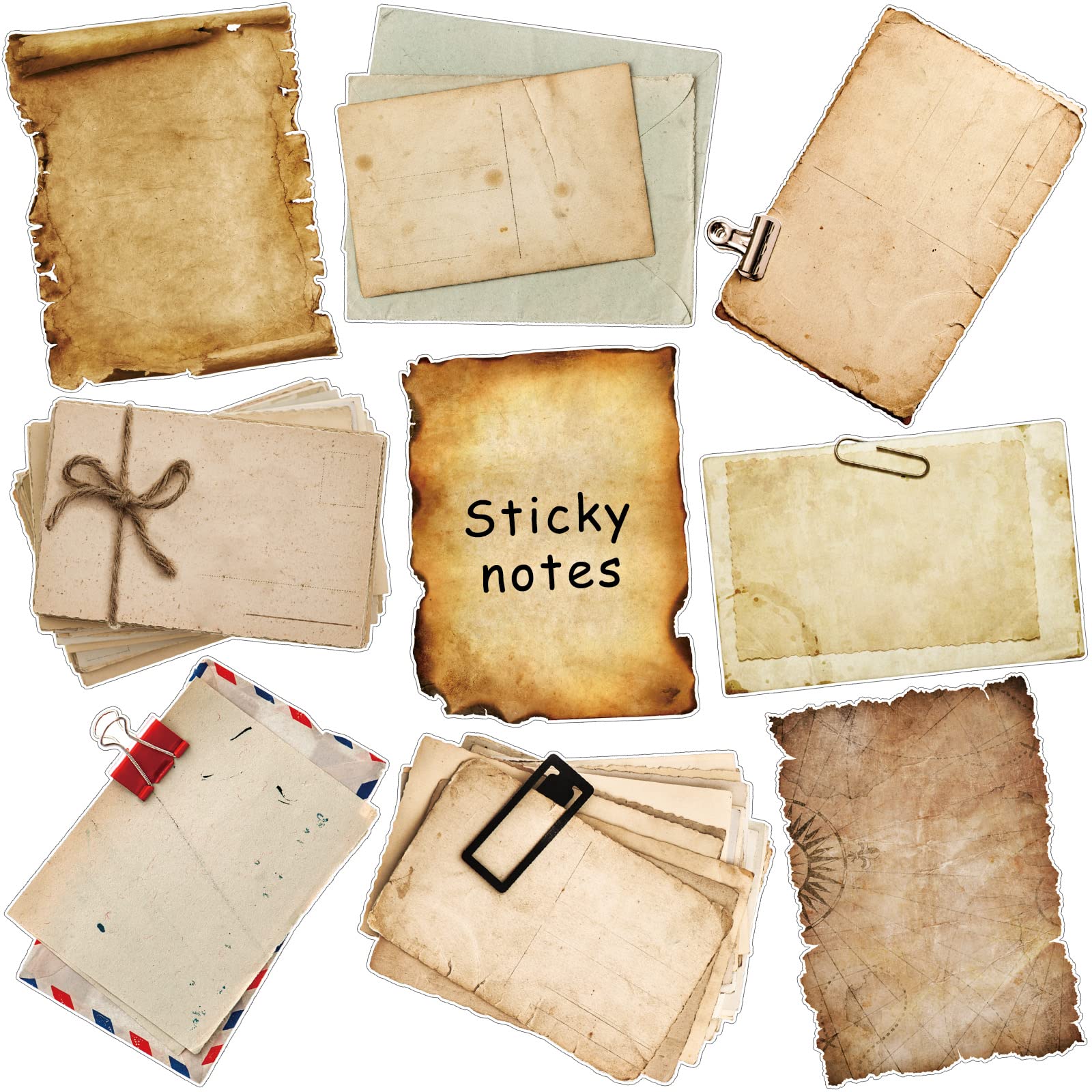 Photo 1 of 270 Sheets Vintage Sticky Note Pads Antique Looking Scrapbook Self Stick Notes Kraft Sticky Memos Classic Old Writing Memo Pads for Scrapbook, Planner, Journal, Retro Crafts Decoration