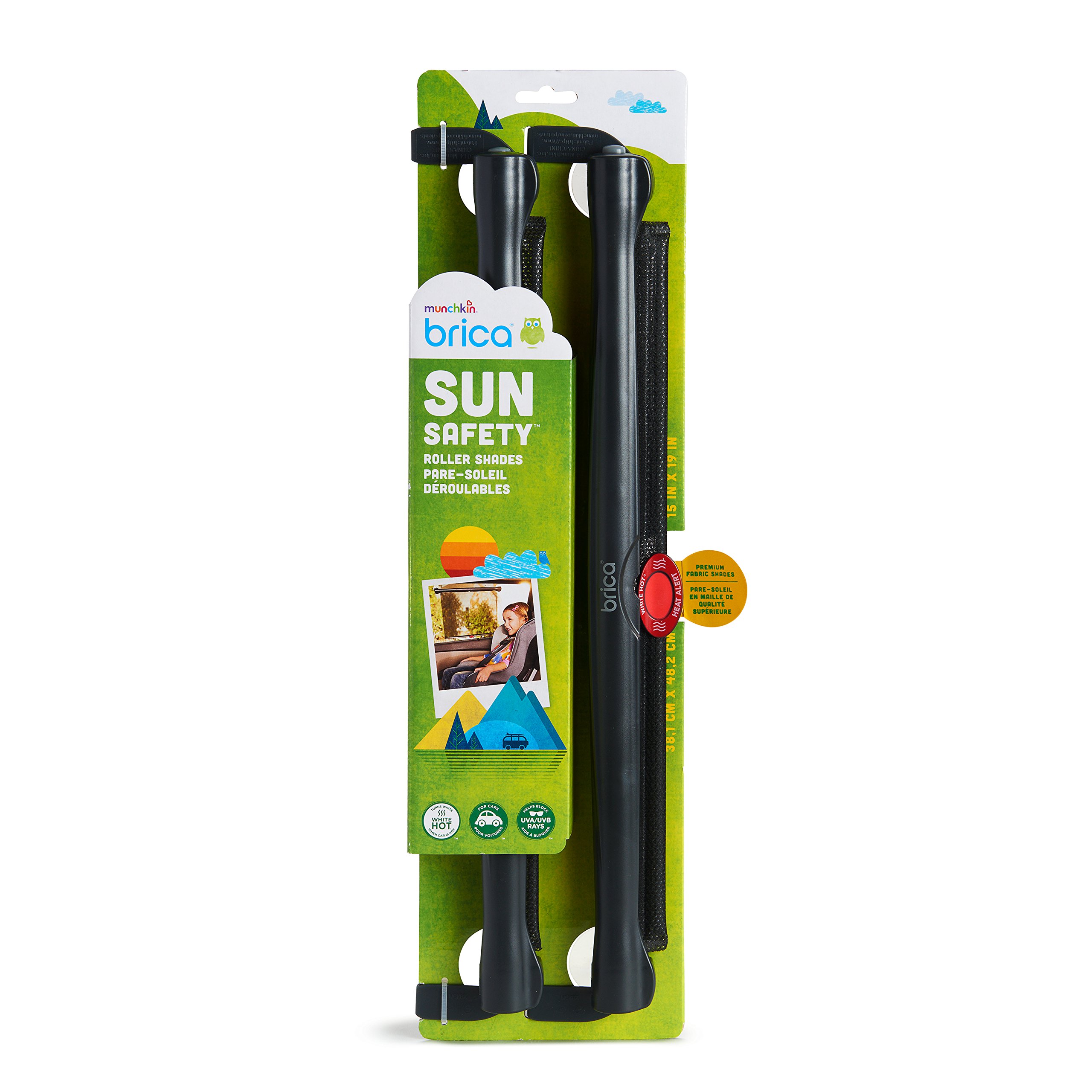 Munchkin Brica Sun Safety Car Window Shade with Heat Alert, Helps Block UVA/UVB Rays, 2 Pack, Black