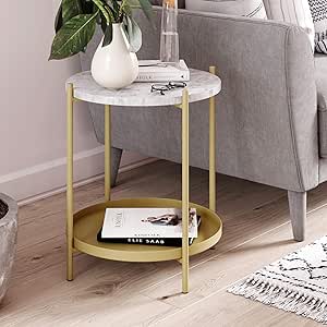Amazon.com: Nathan James Oraa Round Side Table, White/Gold : Patio, Lawn & Garden