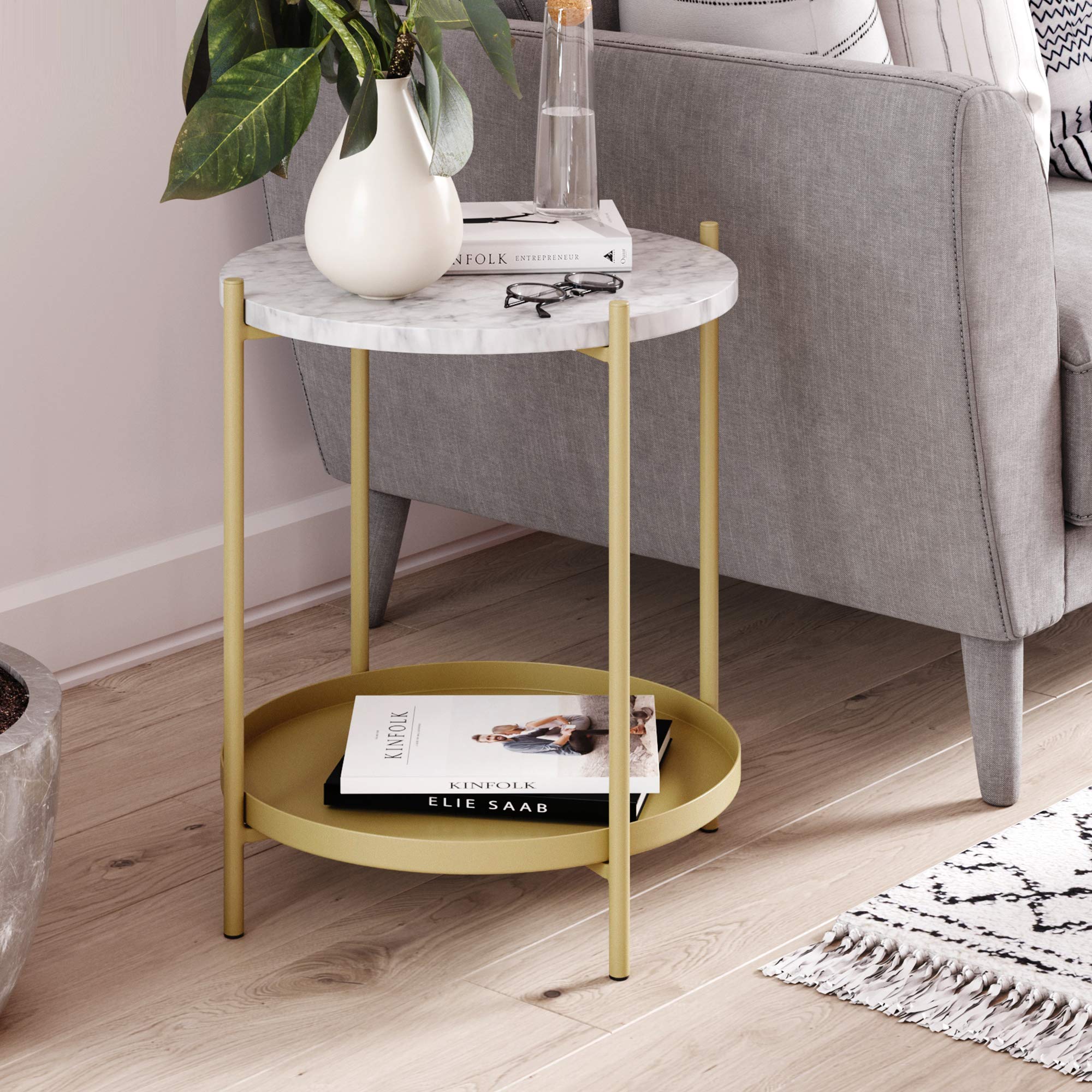 Faux Marble Round End Table