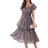 Gaharu Womens Summer Floral Midi Dress 2026 Casual Ruffle Sleeve Smocked Waist Party Wedding Guest Dresses