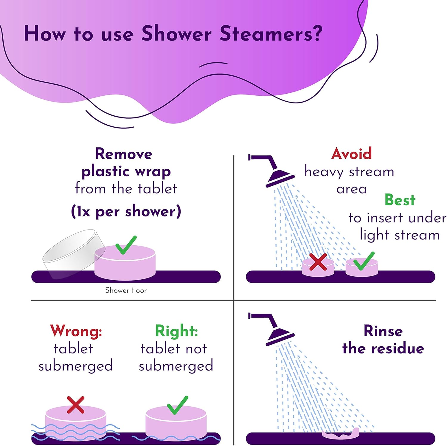 Cleverfy Aromatherapy Shower Steamers - Fathers Day Variety Pack of 6 Shower Steamers with Essential Oils. Purple Set: Lavender, Menthol & Eucalyptus, Vanilla, Watermelon, Grapefruit, and Peppermint: Health & Personal Care