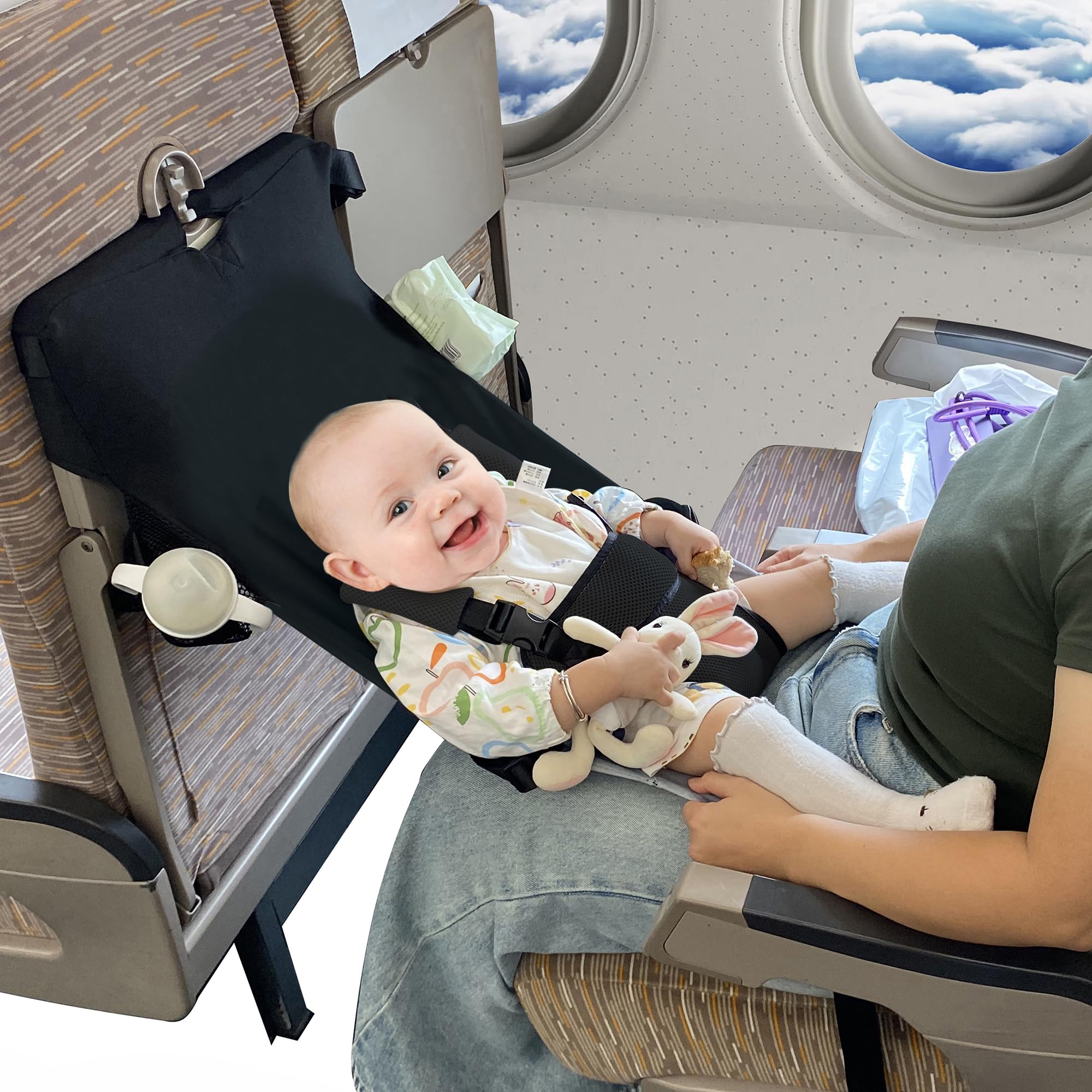 Photo 1 of Baby Airplane Bed, Baby Travel Essentials for Flying, Portable Plane Seat Foot Rest Extender Must Haves for Infants Under 8 Months (Black)