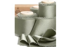 Vitalizart Silk Satin Ribbon 1-1/2 inch x 15 Yard Dusty Green Sage Handmade Frayed Ribbons for Gift Wrapping Wedding Bridal B
