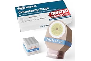 AWD MEDICAL 20 PCS Colostomy Bags – Ostomy Supplies - One-Piece Drainable Ostomy Bag with Odor Control for Ilestomy Stoma Care - Includes Measuring Guide and 20 Adhesive Remover Wipes - Cut-to-Fit