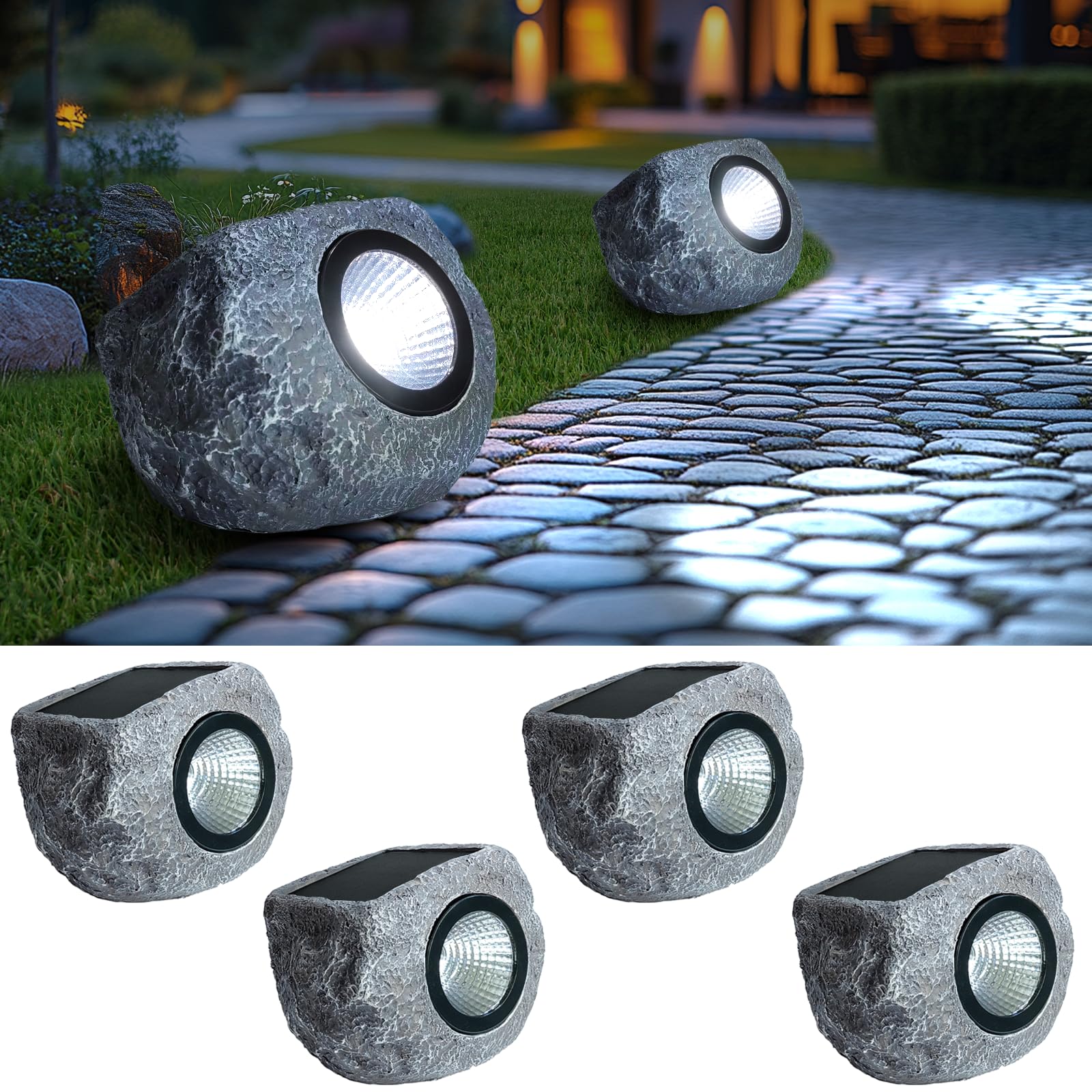 Photo 1 of COZY-PAVILION 4 Pack Solar Garden Rock Lights Outdoor, 20 LM Bright White Spotlights with Auto On/Off, IP65 Waterproof 6000K Led Solar Powerd Landscape Stone Lights for Pathway Walkway Yard Patio