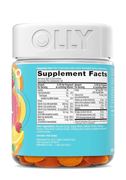 OLLY ESSENTIAL PRENATAL GUMMY MULTIVITAMIN, FOLIC ACID, VITAMIN D, OMEGA 3 DHA, SUPPORTS HEALTHY GROWTH AND BRAIN DEVELOPMENT, CITRUS BERRY – 84 COUNT