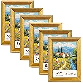 TWING 5x7 Gold Picture Frames Set of 6,Rustic Gold Frames Display Pictures 4x6 with Mat or 5x7 Without Mat,Tabletop Display and Wall Mounting Home Collage Photo Frame,Set for Wall Gallery