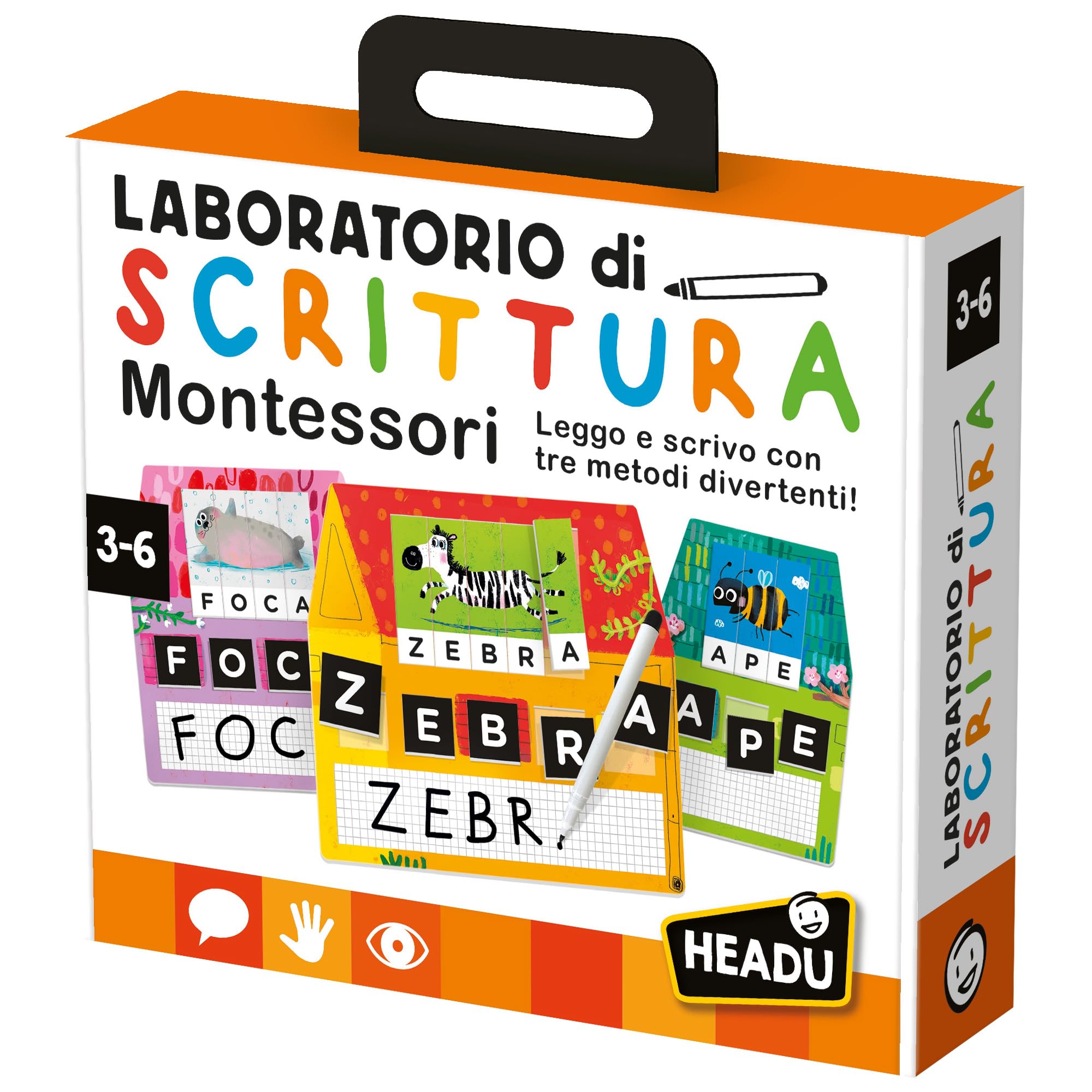 Headu - Montessori Writing Laboratory Educational Game, Multicolor (IT23578), Italian Language