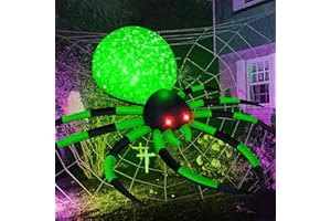 BRDJade 8FT Halloween Inflatable Spider Outdoor Decorations, Giant Blow up Spider with Rotating Colorful Light and Glowing Eyes, Inflatable Halloween Decorations for Yard House Party Garden Roof Decor