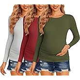 Ekouaer Maternity Shirts 3 Packs Women Long Sleeve Pregnancy Tee Tops Tunic Blouse Ribbed Side Ruched Mama Clothes S-XXL
