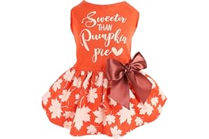 Fitwarm Thanksgiving Sweeter Than Pumpkin Pie Dog Dress 100% Cotton Puppy Costumes Pet Clothes Holiday Girl One-Piece Doggy Outfits Tank Top Vest Dresses Cat Apparel Orange Medium