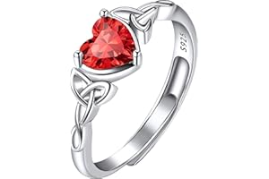 SUPLIGHT 925 Sterling Silver Good Luck Celtic Trinity Knot/Claddagh Heart Birthstone Ring, Thin Delicate Adjustable Promise Engagement Ring Irish Jewelry for Women